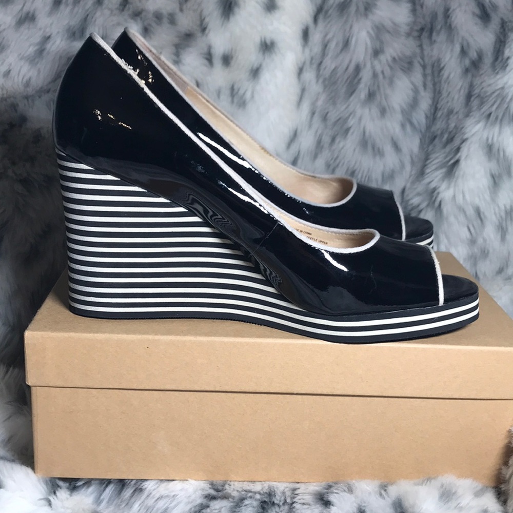 Michael Kors black and white striped wedge